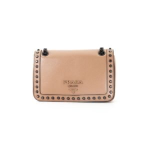 Prada Glace Calf Studded Crossbody Bag in Beige Hue Gunmetal Hardware
