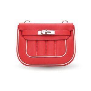 Hermes Berline Red Swift Leather Gray Piping Palladium Hardware