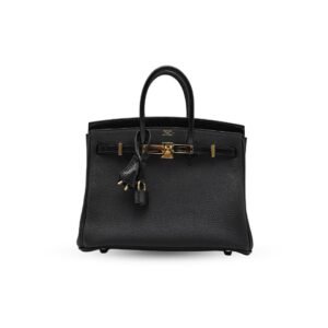 Hermes Birkin 25 Touch Black Togo Leather Matte Lizard Skin Gold Hardware