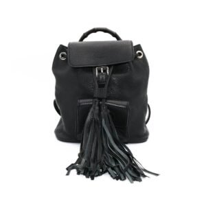 Gucci Pebbled Black Leather Bamboo Tassel Silver Hardware
