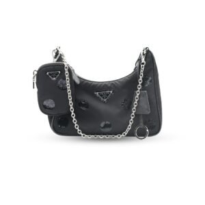 Prada Re-Edition 2005 Tessuto Nylon Shoulder Bag with Sequin Embellishments and Silver Hardware