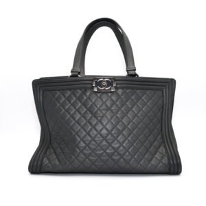 Chanel Boy Shopping Tote Gray Quilted Leather Iridiscent Hardware