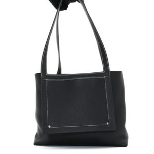 Hermes Cabasellier Tote 31 Black Taurillon Clemence Leather White Contrast Stiching Palladium Hardware