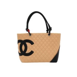 Chanel Cambone Line Tote Large Beige Quilted Leather Prominent Black CC Silver Hardware
