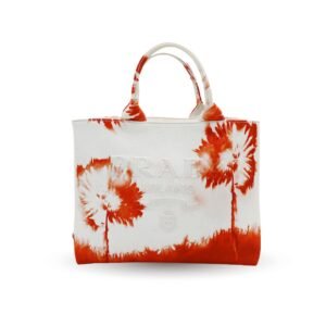 Prada Canapa Tote Bag Tie-dye Orange and White Pattern