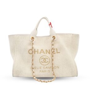Chanel Deauville Tote in Cream Tweed with Gold-tone Hardware