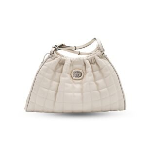 Gucci Deco Tote White Leather Quilted Central Silver Hardware