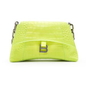 Balenciaga Downtown Small Shoulder Bag in Neon Yellow Crocodile-Embossed Leather