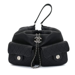 Chanel Duma Drawstring Black Leather Silver Hardware
