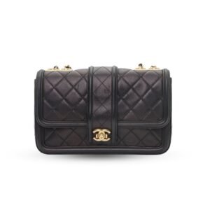 Chanel Classic Flap Black Quilted Lambskin Shiny Gold CC Twist Lock