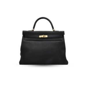 Hermes Kelly Retourne Black Leather Gold Hardware