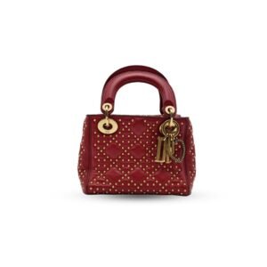 Christian Dior Studded Supple Lady Dior Mini Red Lambskin
