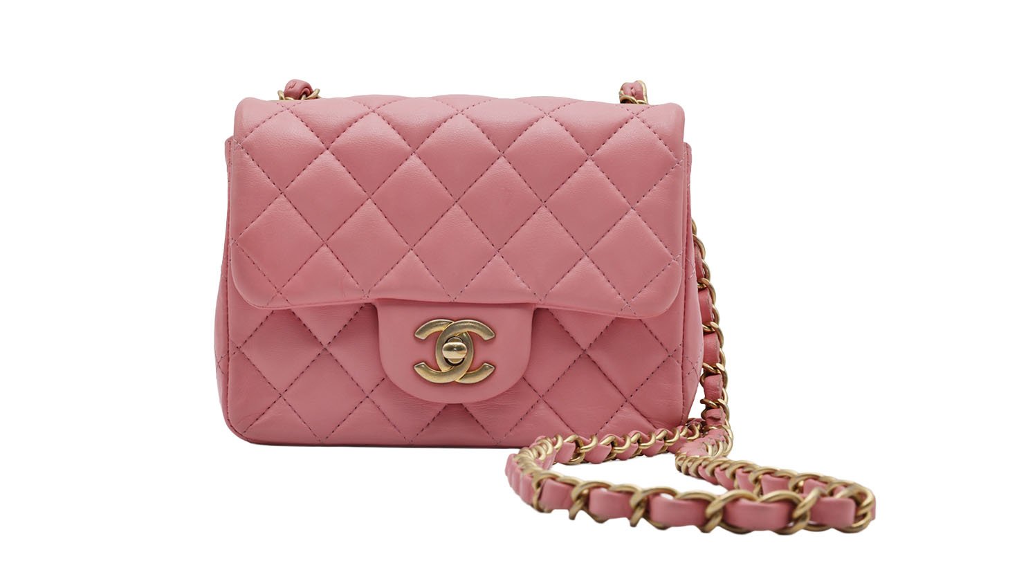 Mini Square Classic flap bag in Pink lambskin leather
