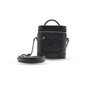 Chanel CC Mania Vanity Case Black Lambskin Gold Hardware