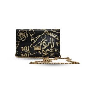 Chanel 2.55 Graffiti Reissue Wallet On Chain Black Crocodile Embossed Calfskin Gold Tone Hardware