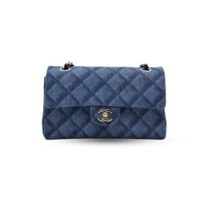Chanel Classic Flap Mini Denim Quilted Shiny Gold CC Twist Lock Hardware