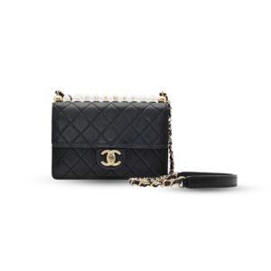 Chanel Pearl Crush Classic Flap Mini Black Quilted Lambskin Shiny Gold CC Twist Lock