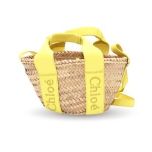 Chloe Sense Small Bright Daffodil Yellow Leather Trimmed Raffia