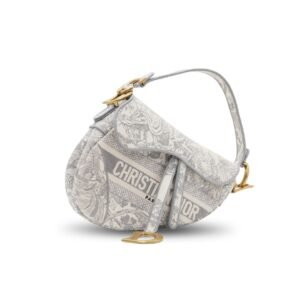 Christian Dior Saddle Bag Gray Toile De Jouy Embroidered Canvas