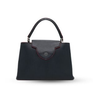 Louis Vuitton Capucines MM Bag Navy Blue Taurillon Leather Pink Interior Accents