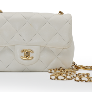 Chanel Classic Flap Mini White Quilted Lambskin Shiny Gold CC Twist Lock