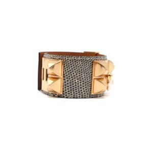Hermes Natura Lizard Palladium Plated Collier De Chien Bracelet